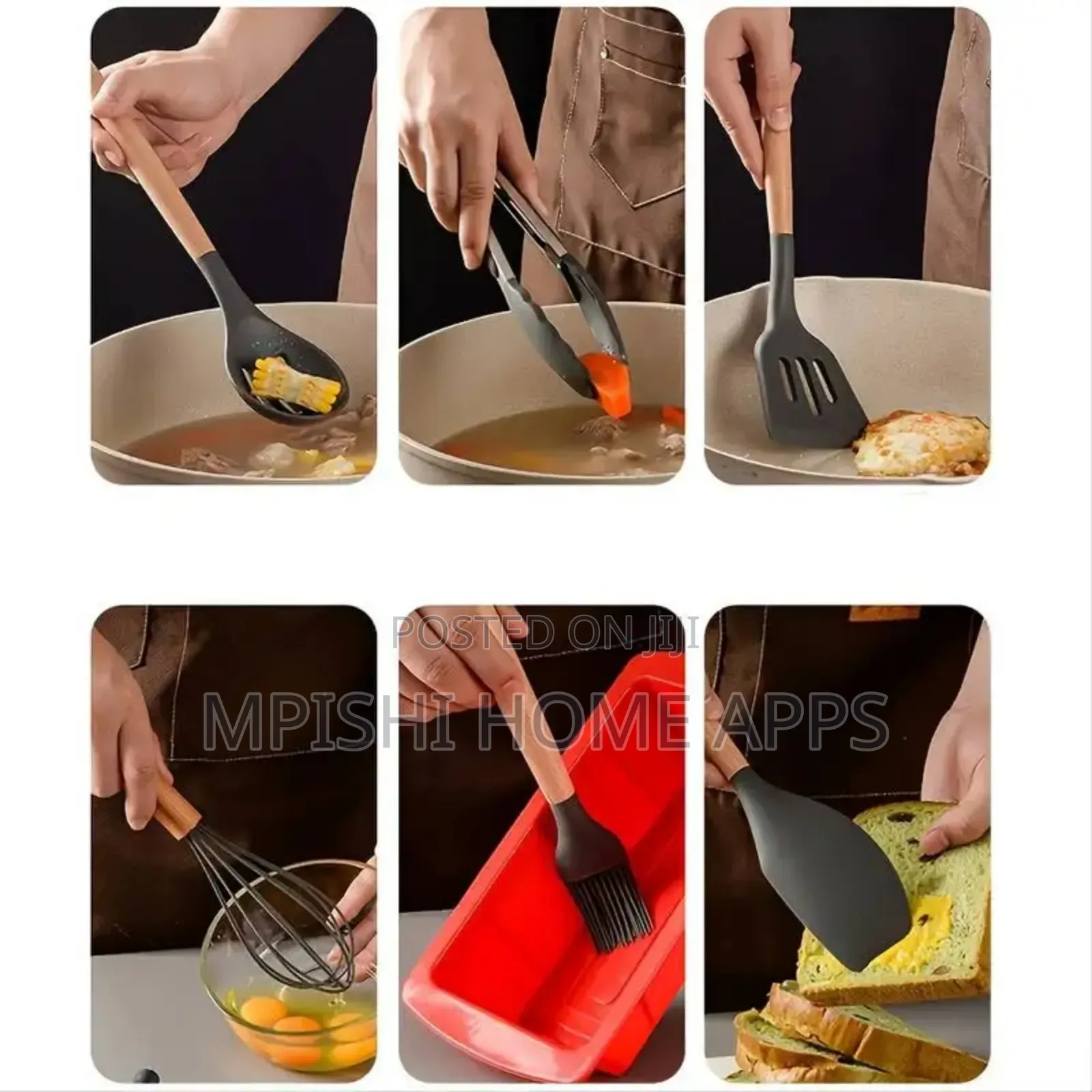 12pcs Silicone Cooking/ Serving Spoons Set With Holder