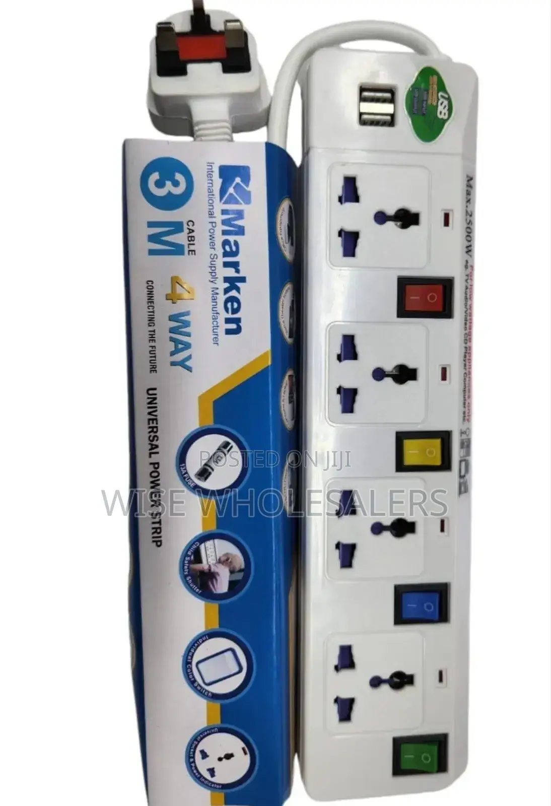 Marken 4 Way Extension With 2 Usb Ports

🔆3m Cable