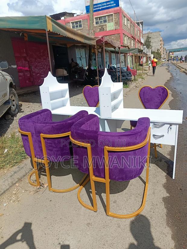 2 Manicure Sets, White Table, Purple Seats - main view