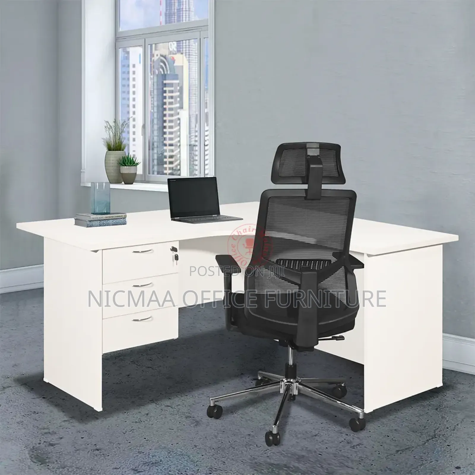 Whiteedge Writing L-Desk With Lockable Drawers