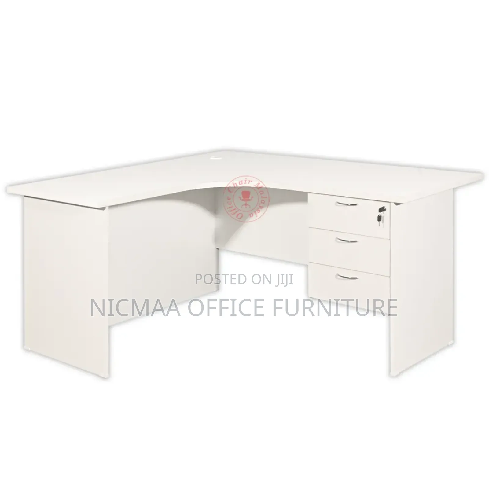 Whiteedge Writing L-Desk With Lockable Drawers
