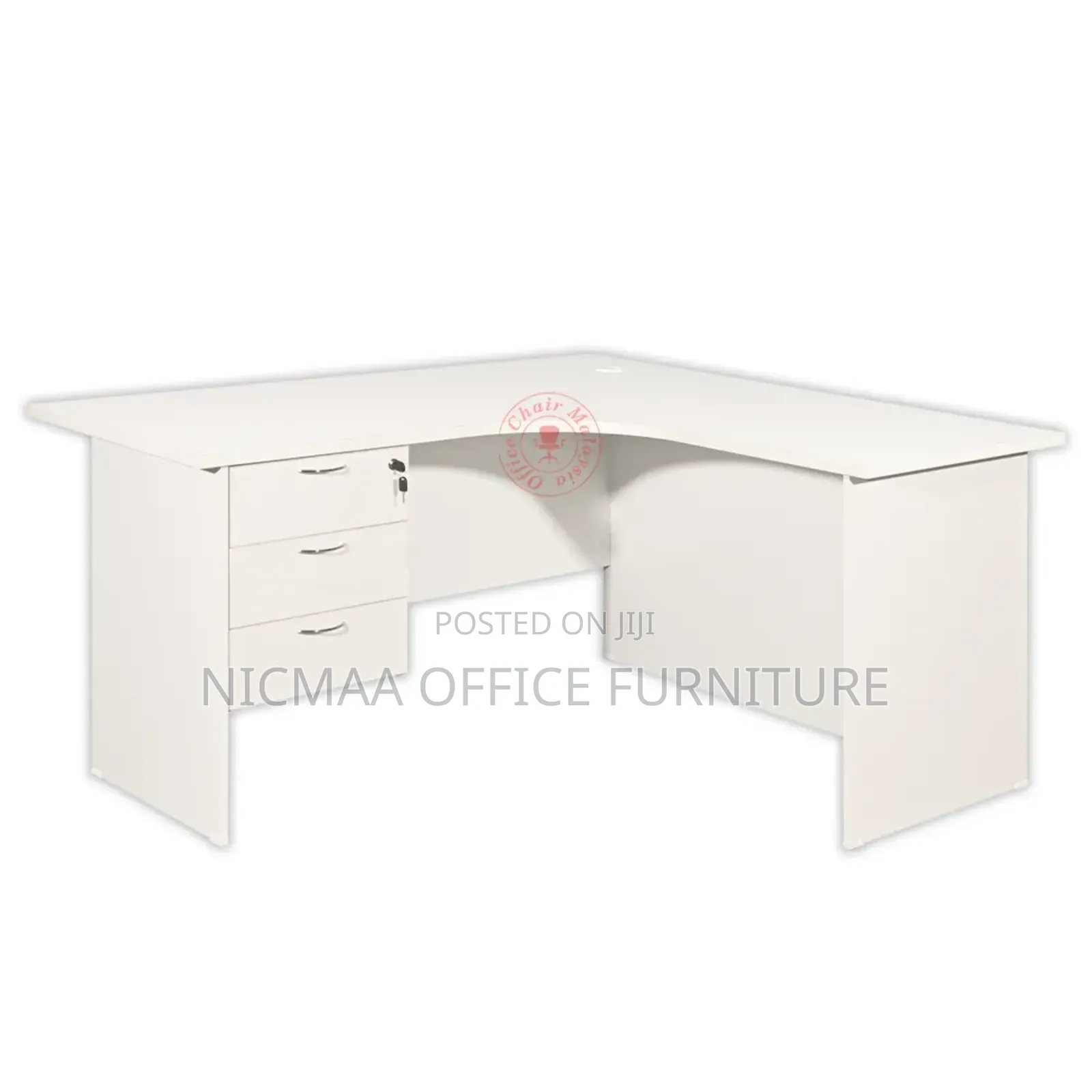 Whiteedge Writing L-Desk With Lockable Drawers