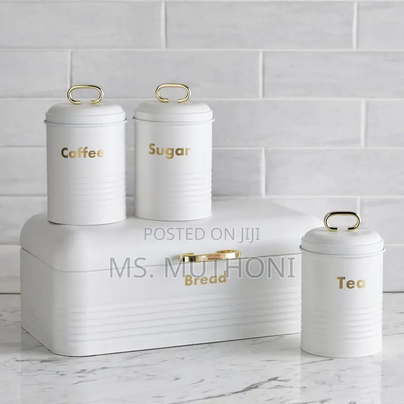3 Pieces Stainless Steel Coloured Bread Bin Set