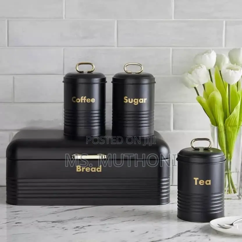 3 Pieces Stainless Steel Coloured Bread Bin Set