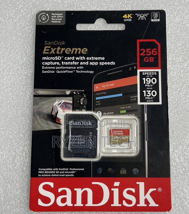 Sandisk 256gb Extreme Microsdxc Uhs-I Card Up to 190mb/S -