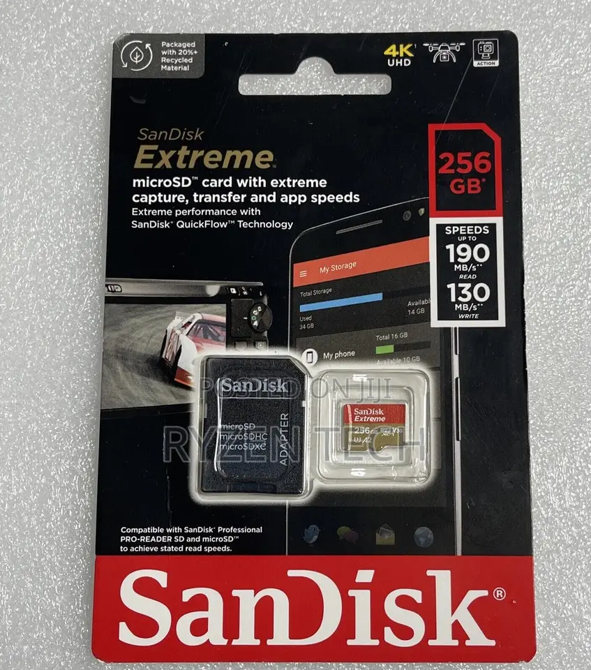 Sandisk 256gb Extreme Microsdxc Uhs-I Card Up to 190mb/S -