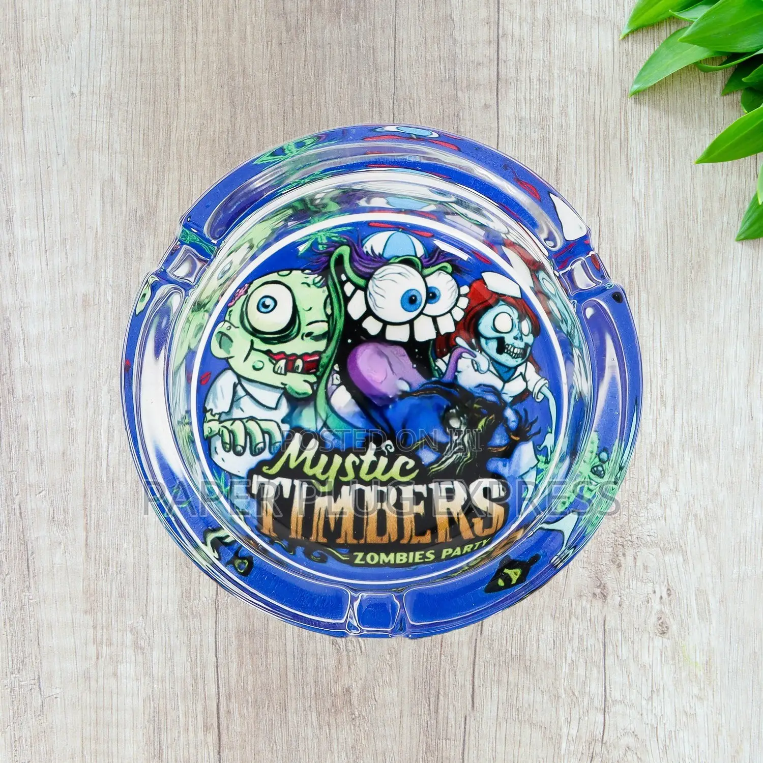 Mystic Timbers Zombies Party Round Premium Glass Ash Tray