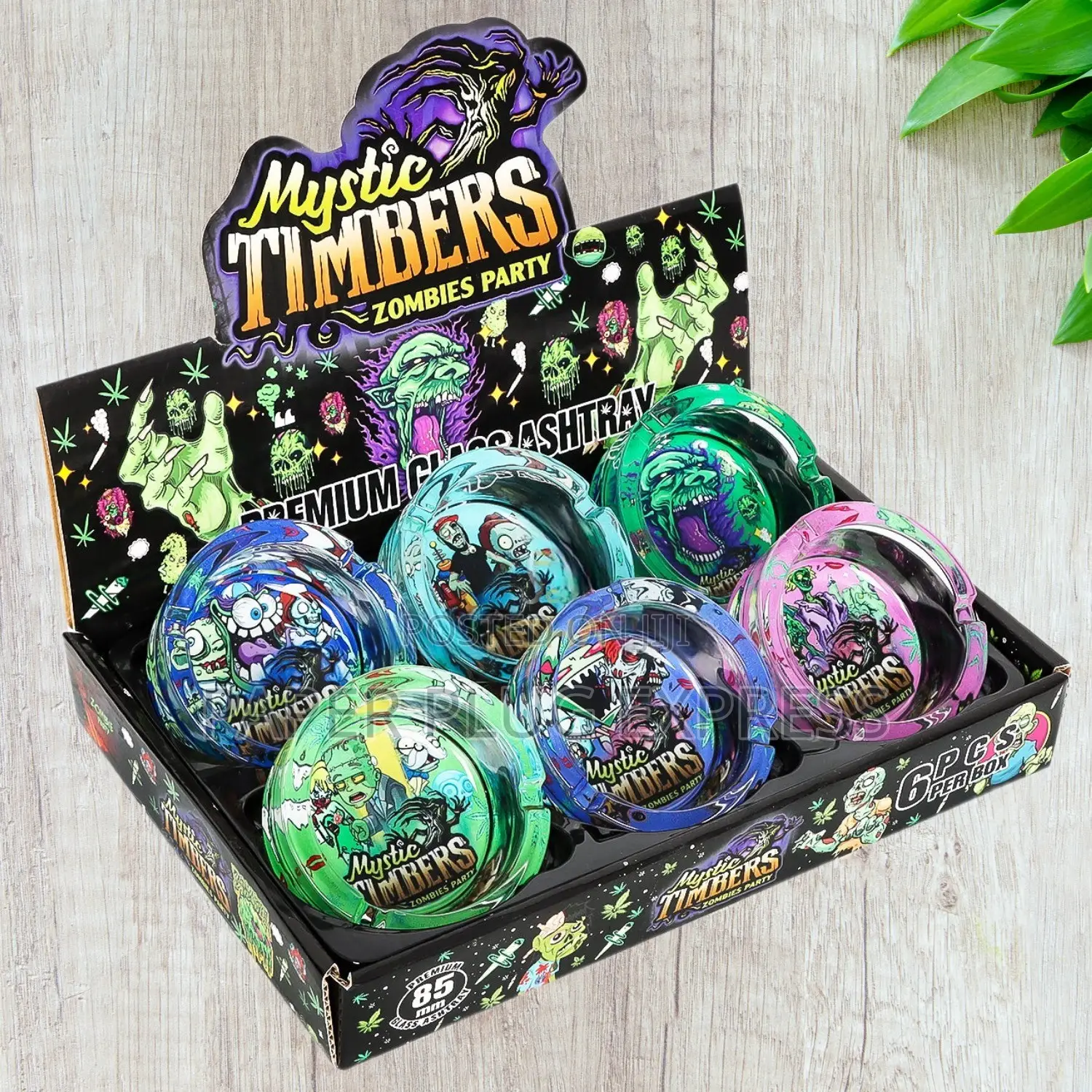 Mystic Timbers Zombies Party Round Premium Glass Ash Tray