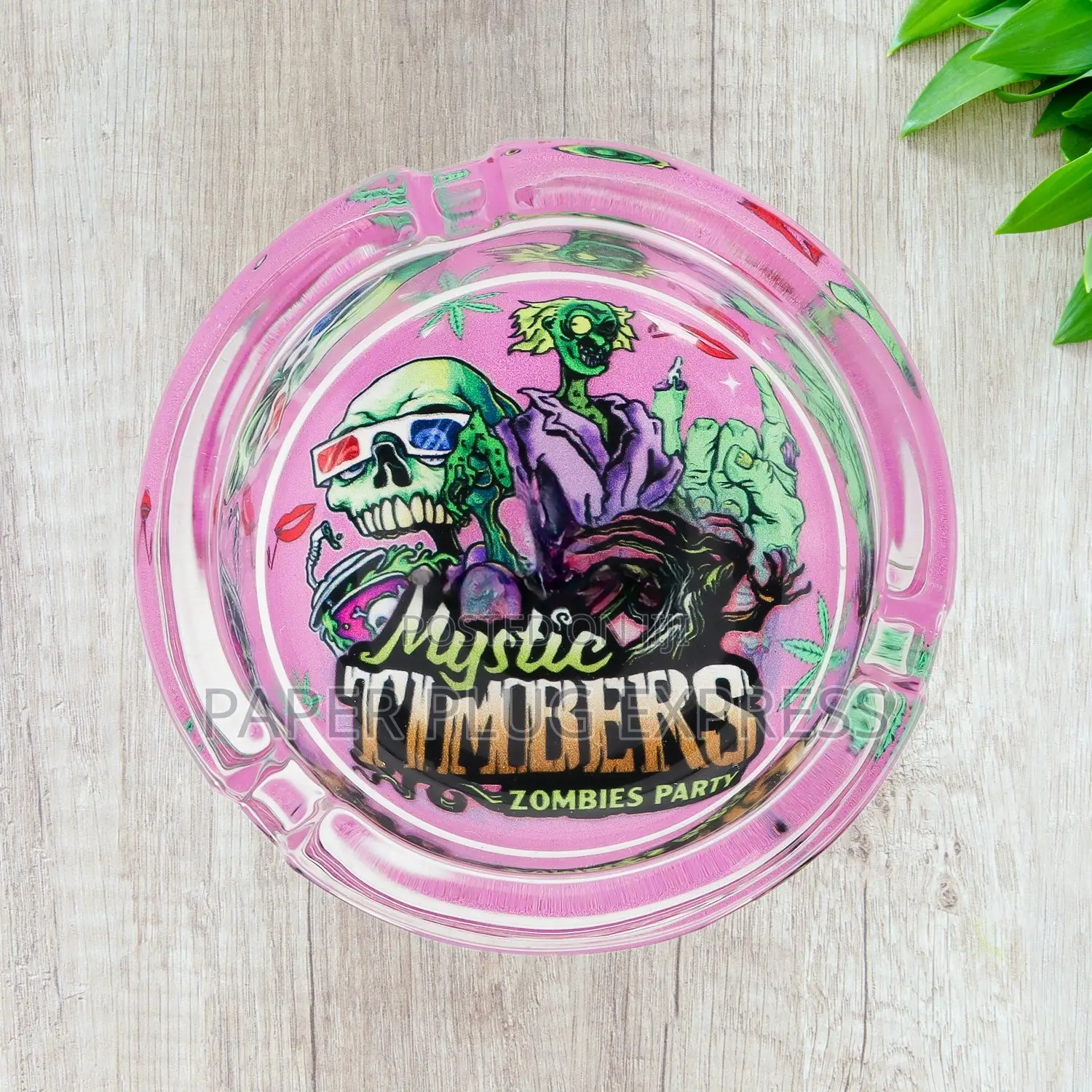 Mystic Timbers Zombies Party Round Premium Glass Ash Tray