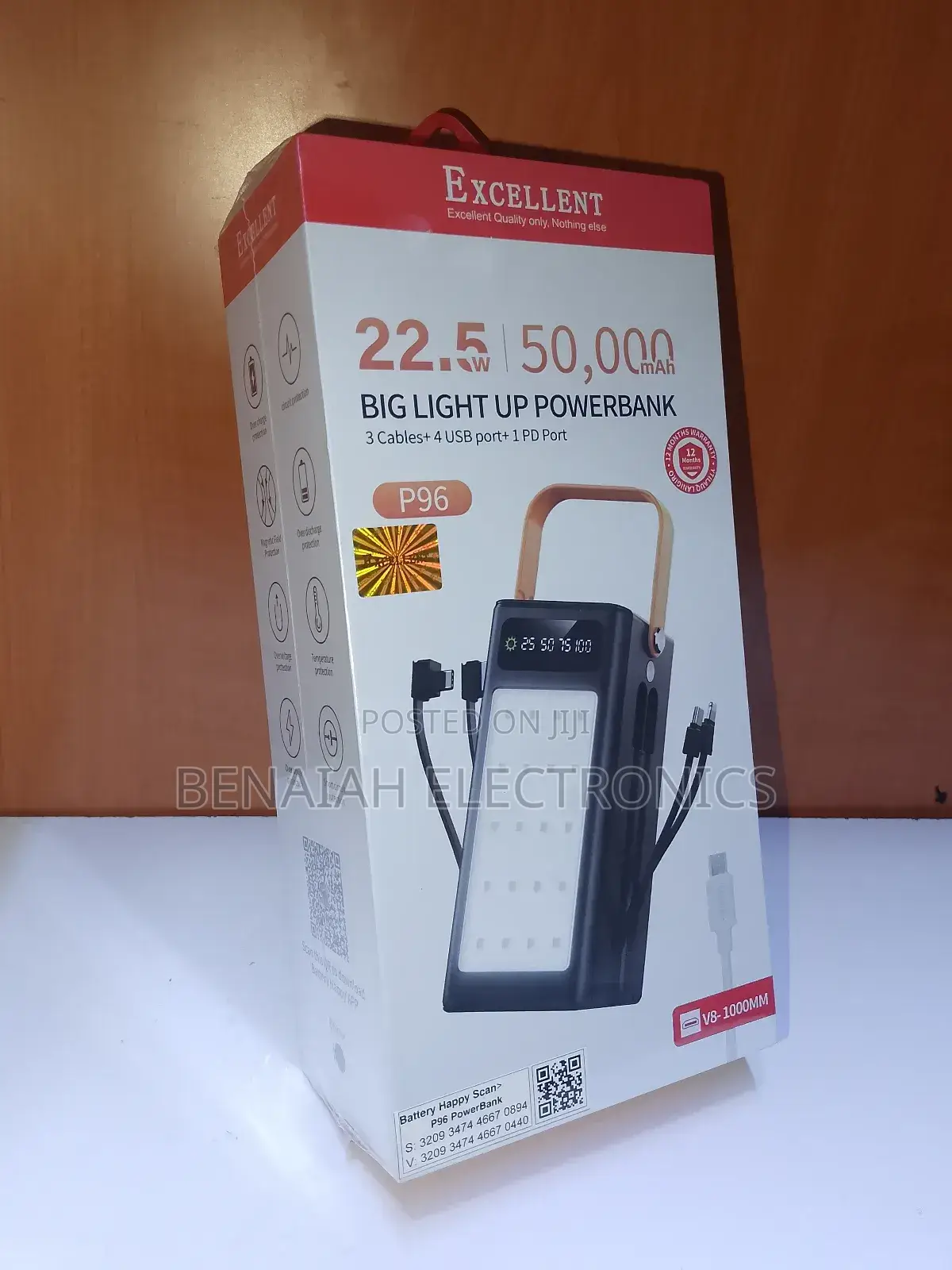 50000 Mah Excellent Power Bank,22.5 V, Attached Cables