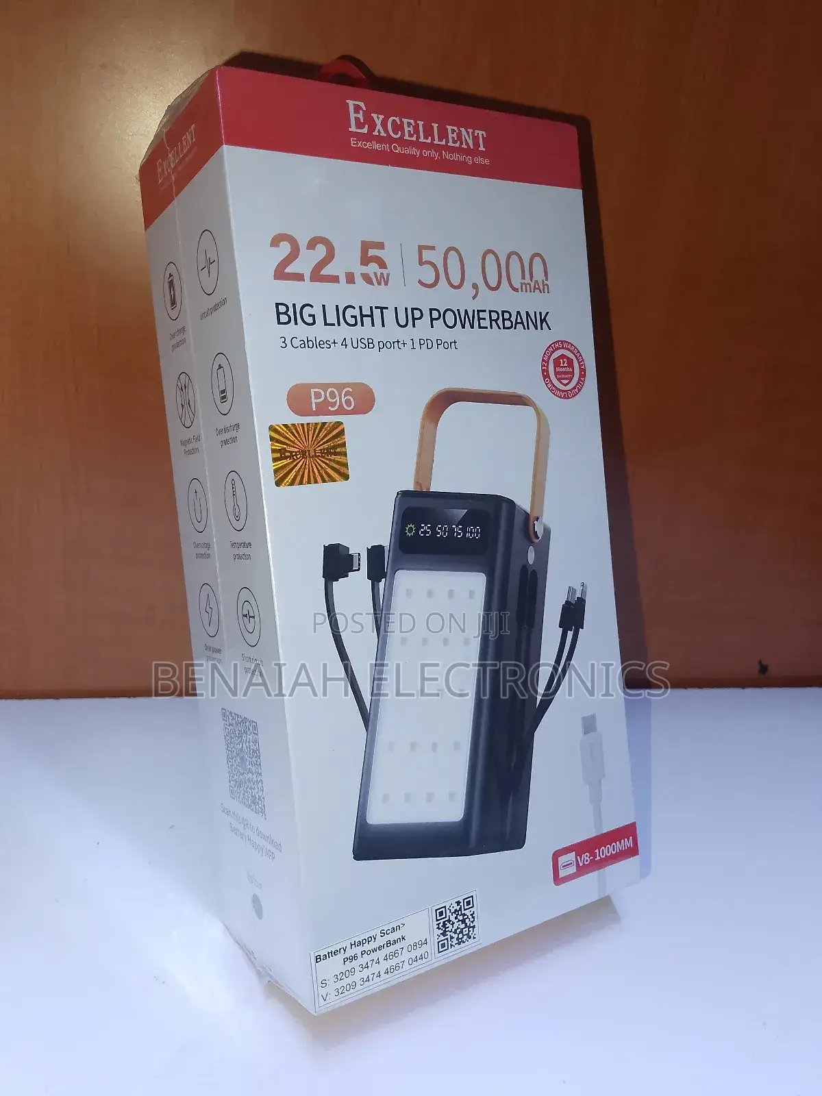 50000 Mah Excellent Power Bank,22.5 V, Attached Cables