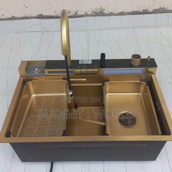 Gold Waterfall Stainless Steel Smart Kitchen Sink 304 Single