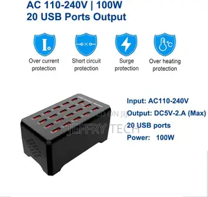 20-Port Usb Charging Station for Smartphones, Tablets, and M