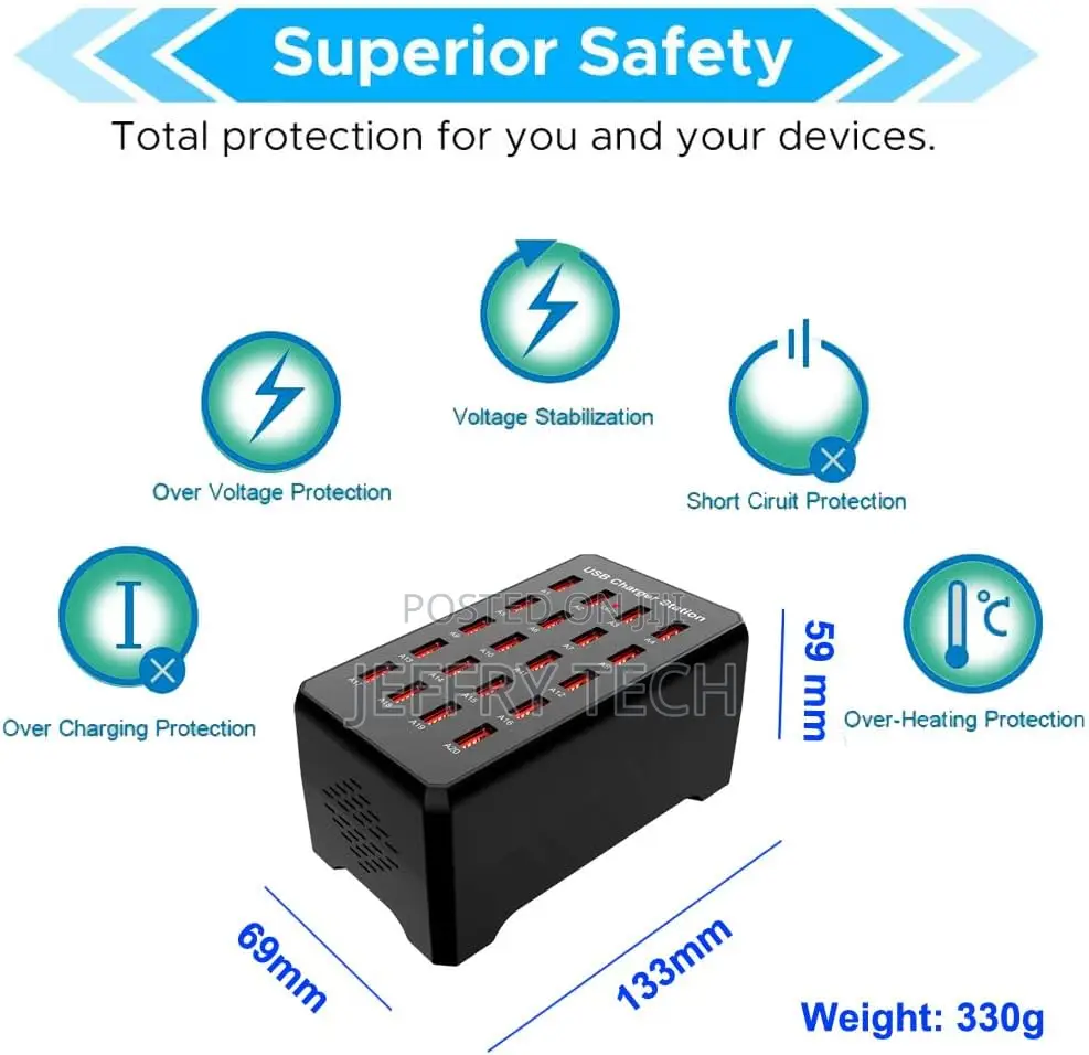 20-Port Usb Charging Station for Smartphones, Tablets, and M