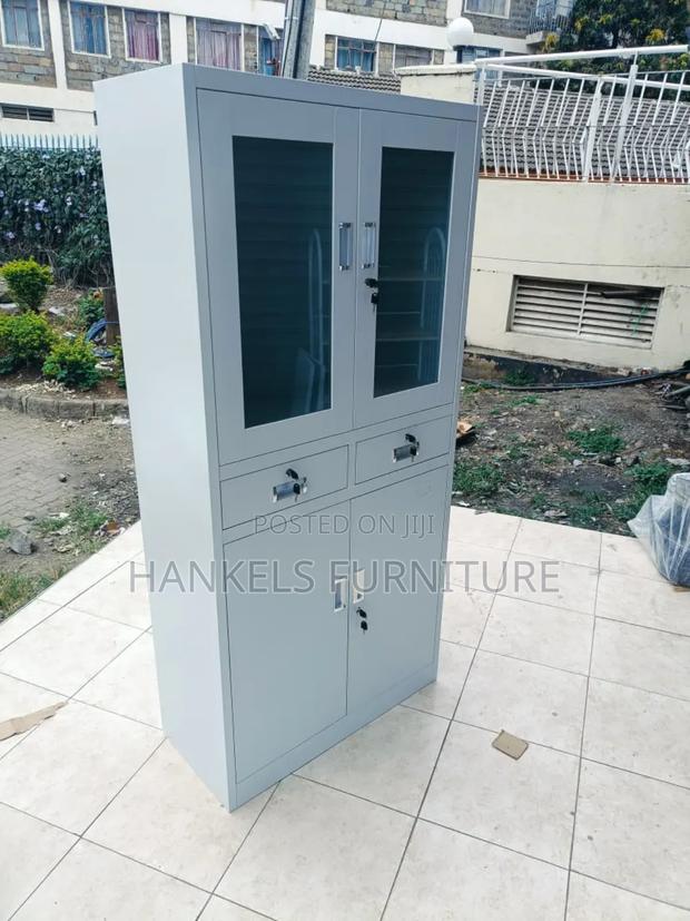 Silver Gray Half Glass Cabinet