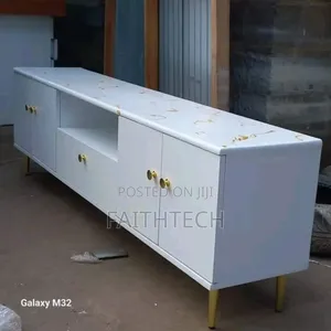 *6 Ft Modern Classy White Themed Tvstand With Marble Topping