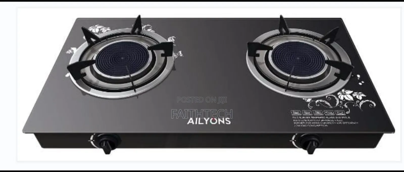 Ailyons 2 Burner Glass Gas Cooker Infrared Double Burner
