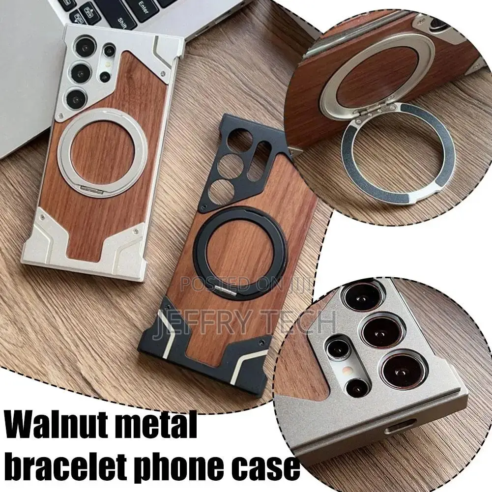 Walnut Wood Metal Case Magnetic Cover for Samsung S24 Ultra