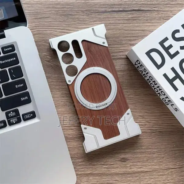 Walnut Wood Metal Case Magnetic Cover for Samsung S24 Ultra