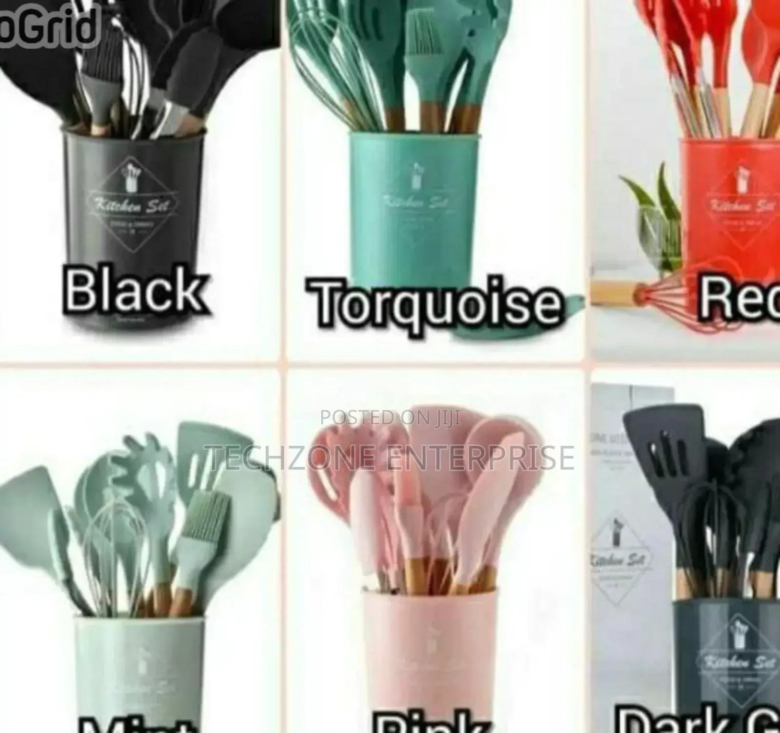 11 PCS Silicone Spoons in Black Grey Red Pink Green