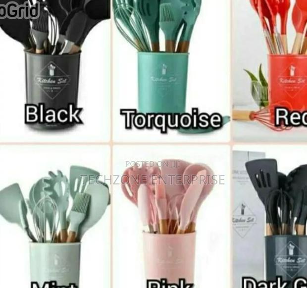 11 PCS Silicone Spoons in Black Grey Red Pink Green