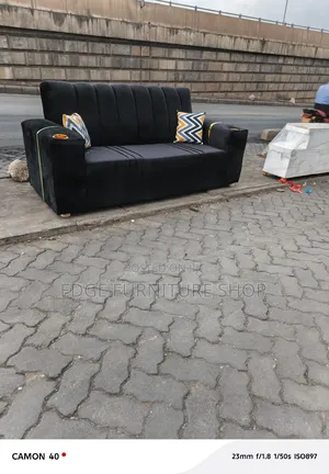 Readymade Black Three Seater Sofa Set for Sale