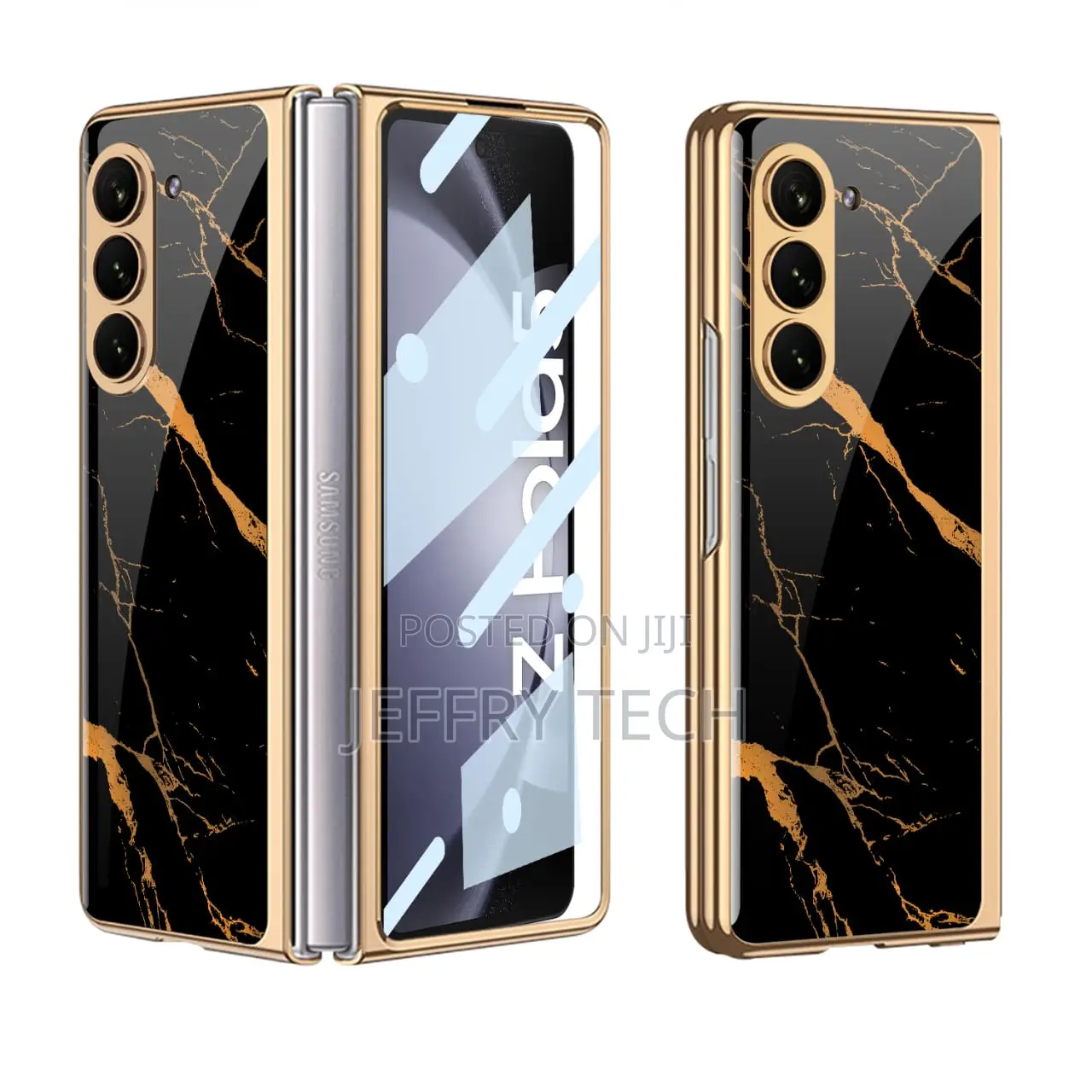 Sam Flip 6 Gold Plated Marble Pattern Cover(With Front Glass