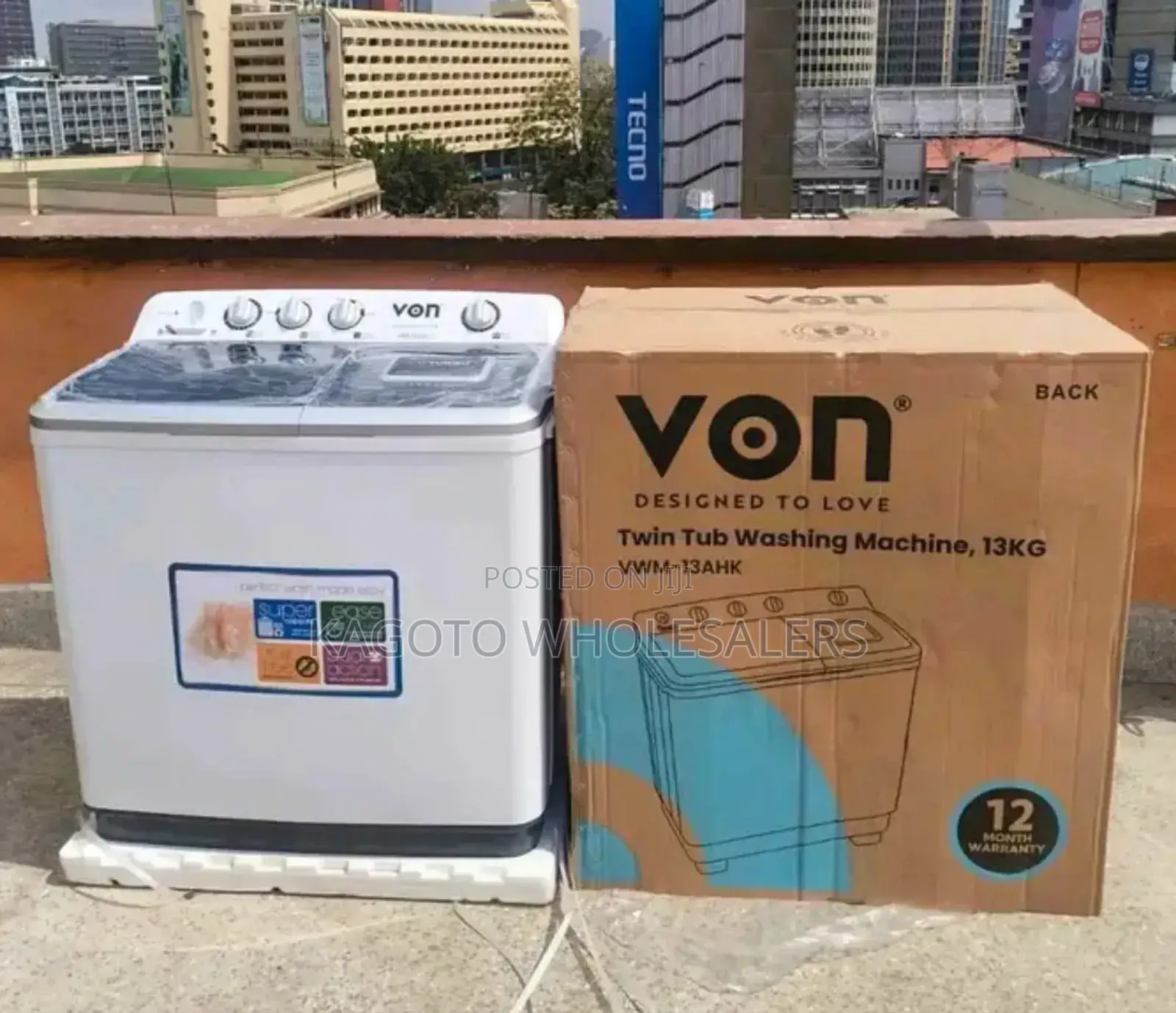 Von 13 KGS Twin Tub Washing Machine VWM-13ahk