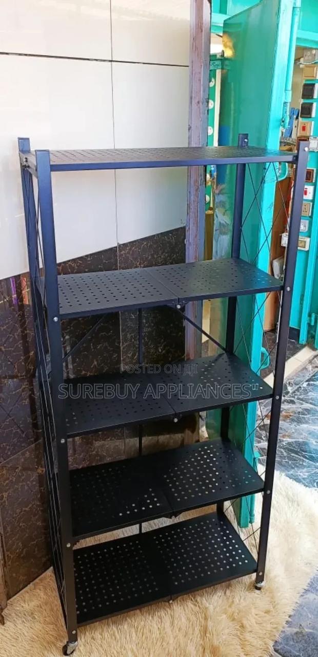 Foldable Kitchen Metallic Storage Rack With Wheels - main view