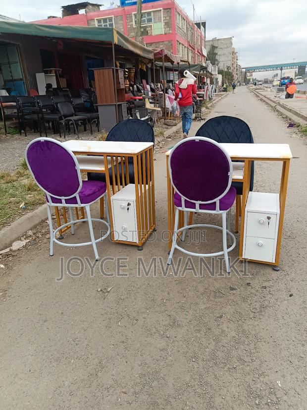 2 Manicure Sets, Black and Purple Seats, Marble Tables