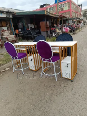 2 Manicure Sets, Black and Purple Seats, Marble Tables 