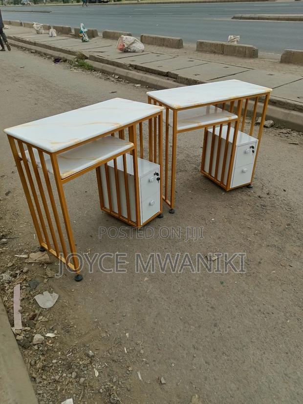 Manicure Marble Nail Table, White/ Gold ,