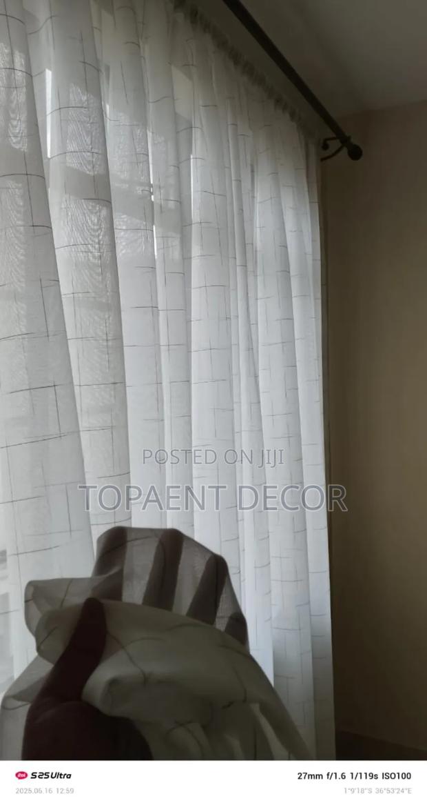 Beta White With Grey Lines Window Curtain Sheers - main view