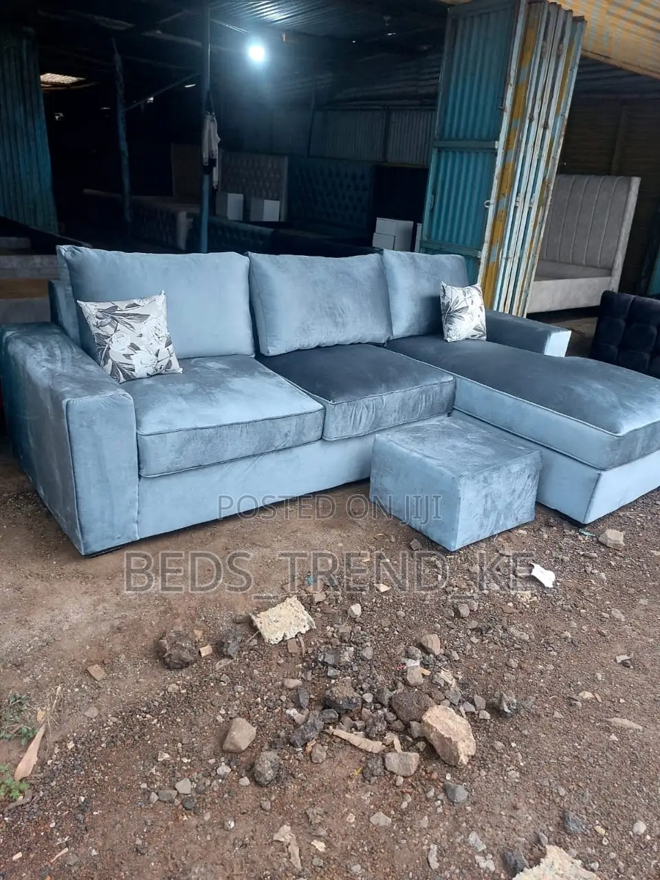 Light Blue 6 Seater L Seat Sofa