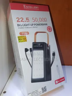 50000mah Excellent Powerbank With Led Lamp, Attached Cables