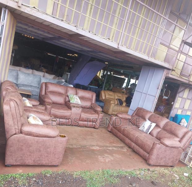Brown Indoor 7 Seater Semi Recliner Sofa 3-2-1-1