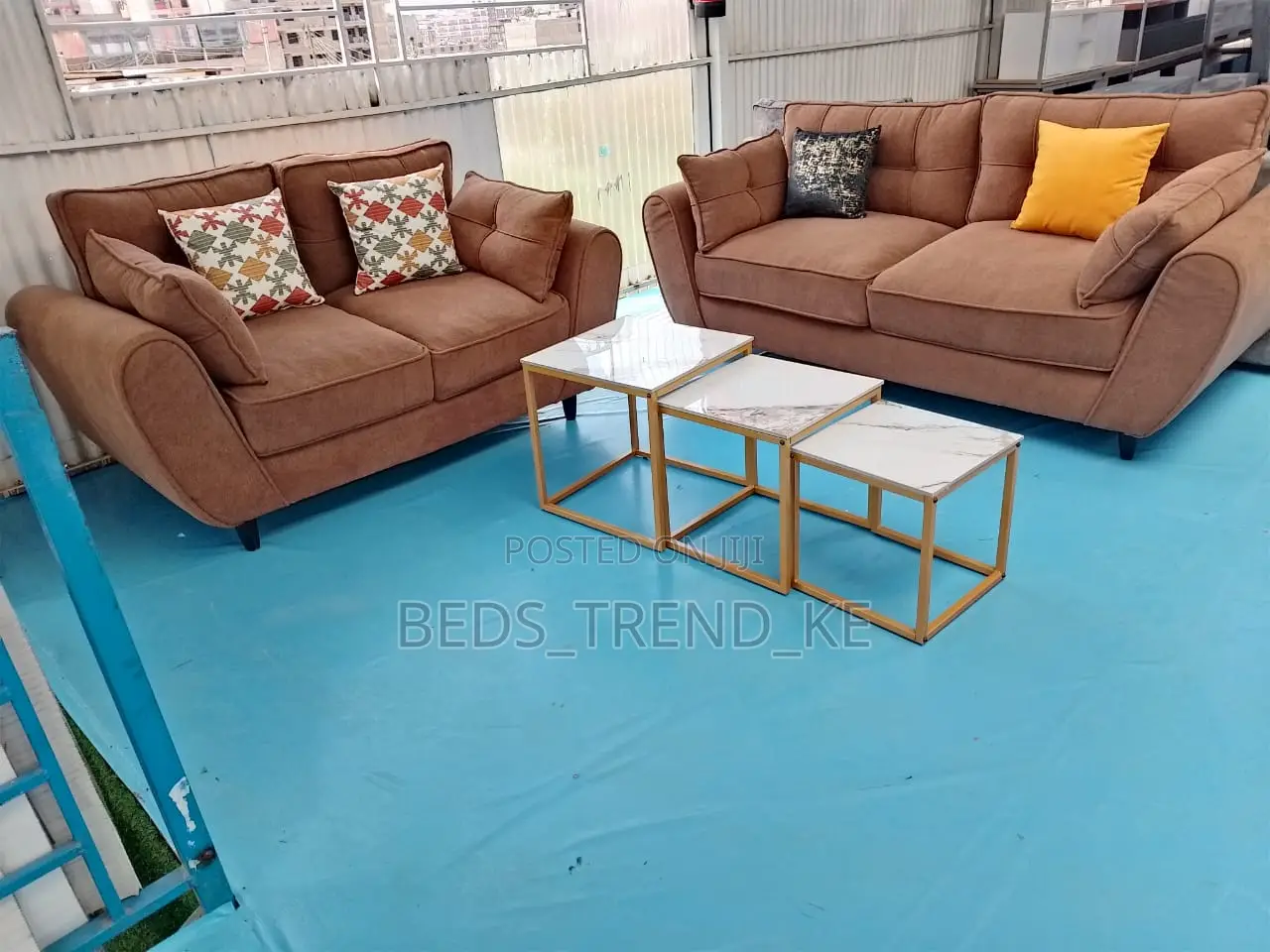 Brown 5 Seater Butterfly Sofa Set 3-2