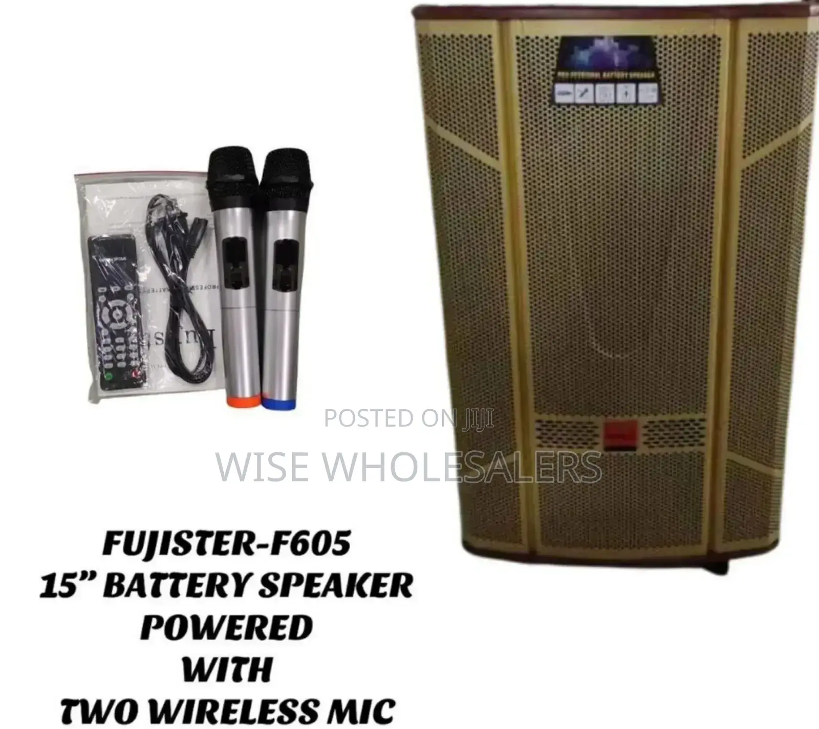 Fujister F-605 15" Battery Speaker  Powered & 2 Wireless Mic