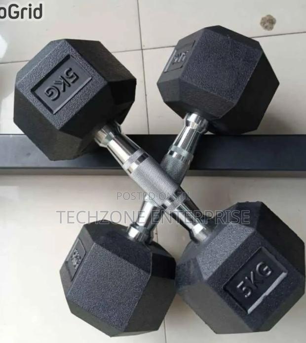 *Hexagon Rubber 5kgs Dumbbells - Black **