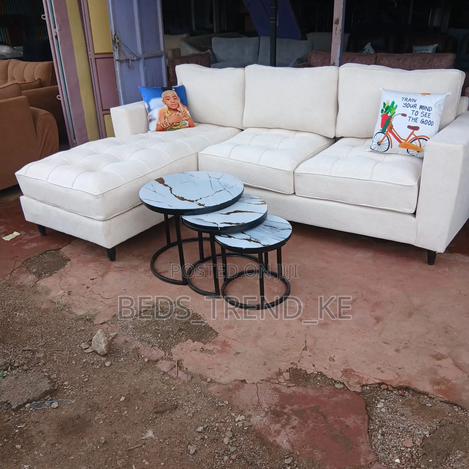 White 6 Seater L Seat Sofa Set