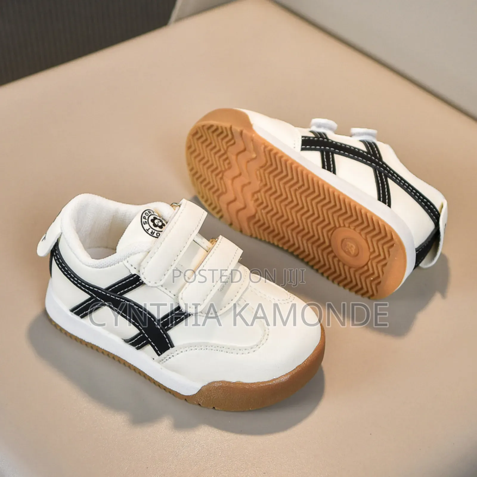 Brown White Kids Sneakers