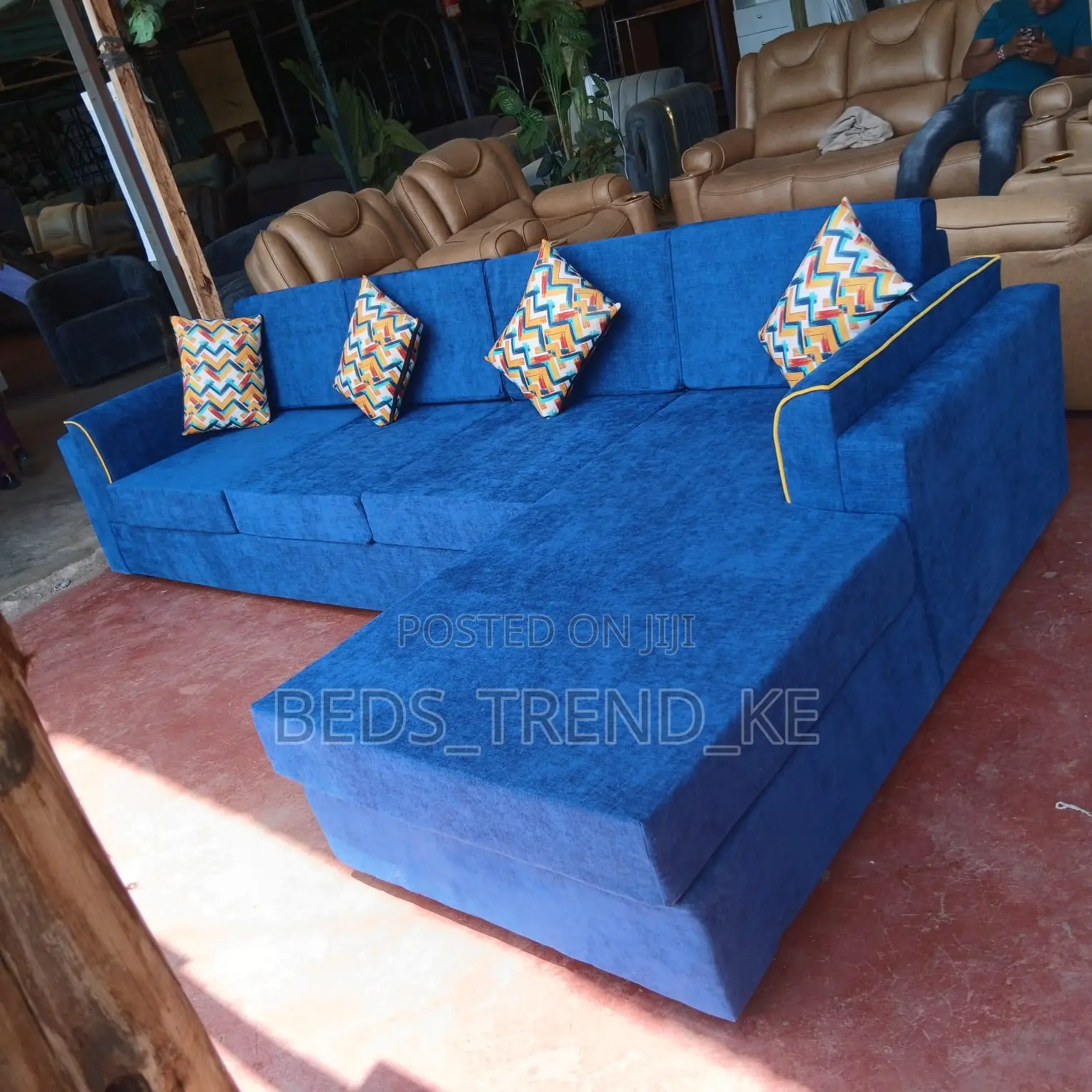 Blue Modern 6 Seater L Seat Sofa