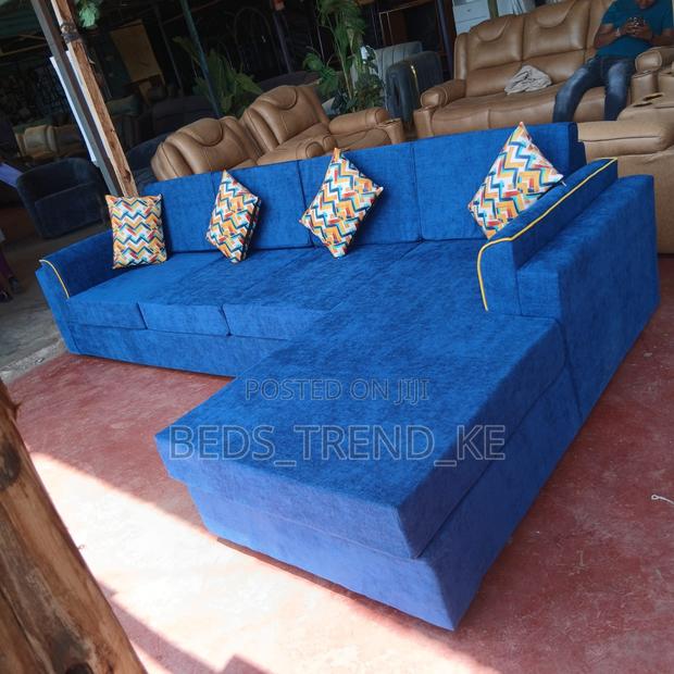Blue Modern 6 Seater L Seat Sofa