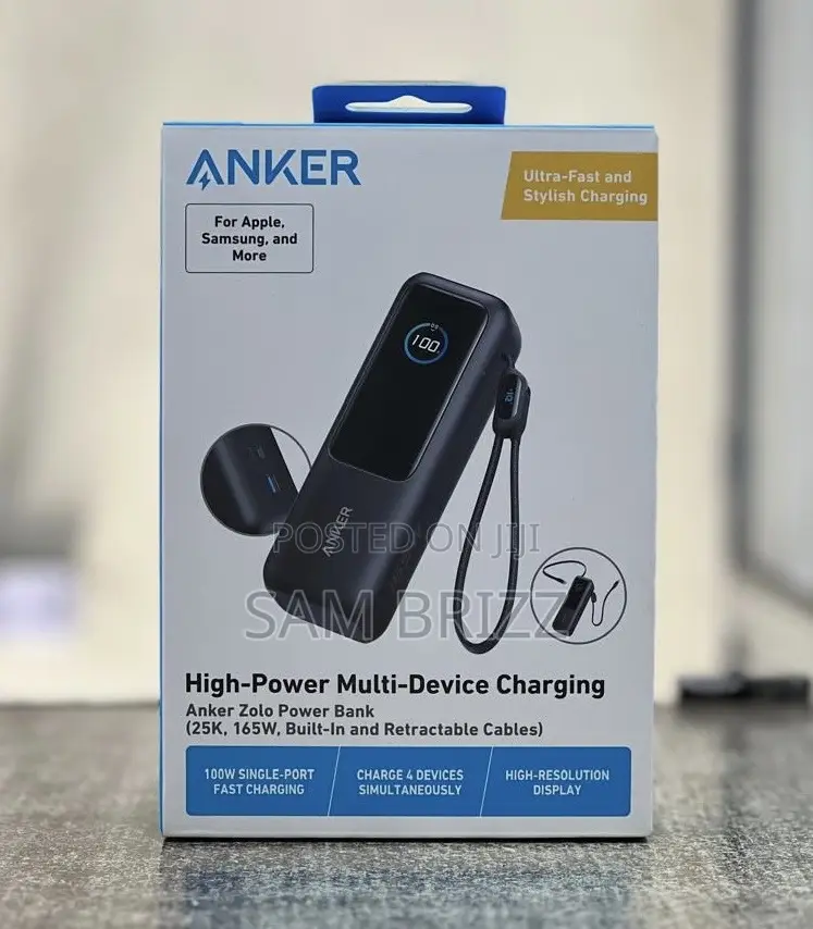 Anker Zolo Power Bank 25k165w Built in and Retractable Cable
