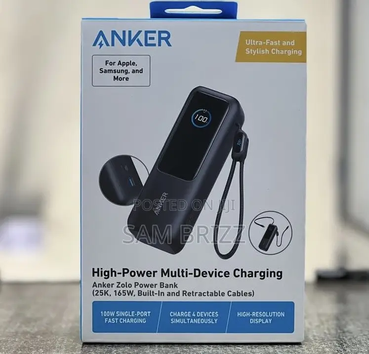 Anker Zolo Power Bank 25k165w Built in and Retractable Cable
