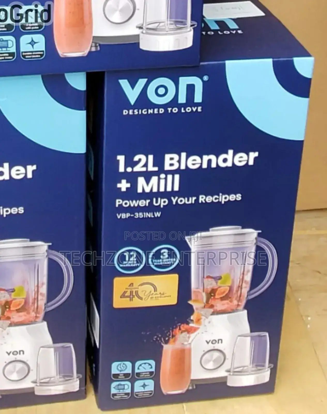 Blender - Von (Vbp-351nlw) 2 in 1 Blender With Mill