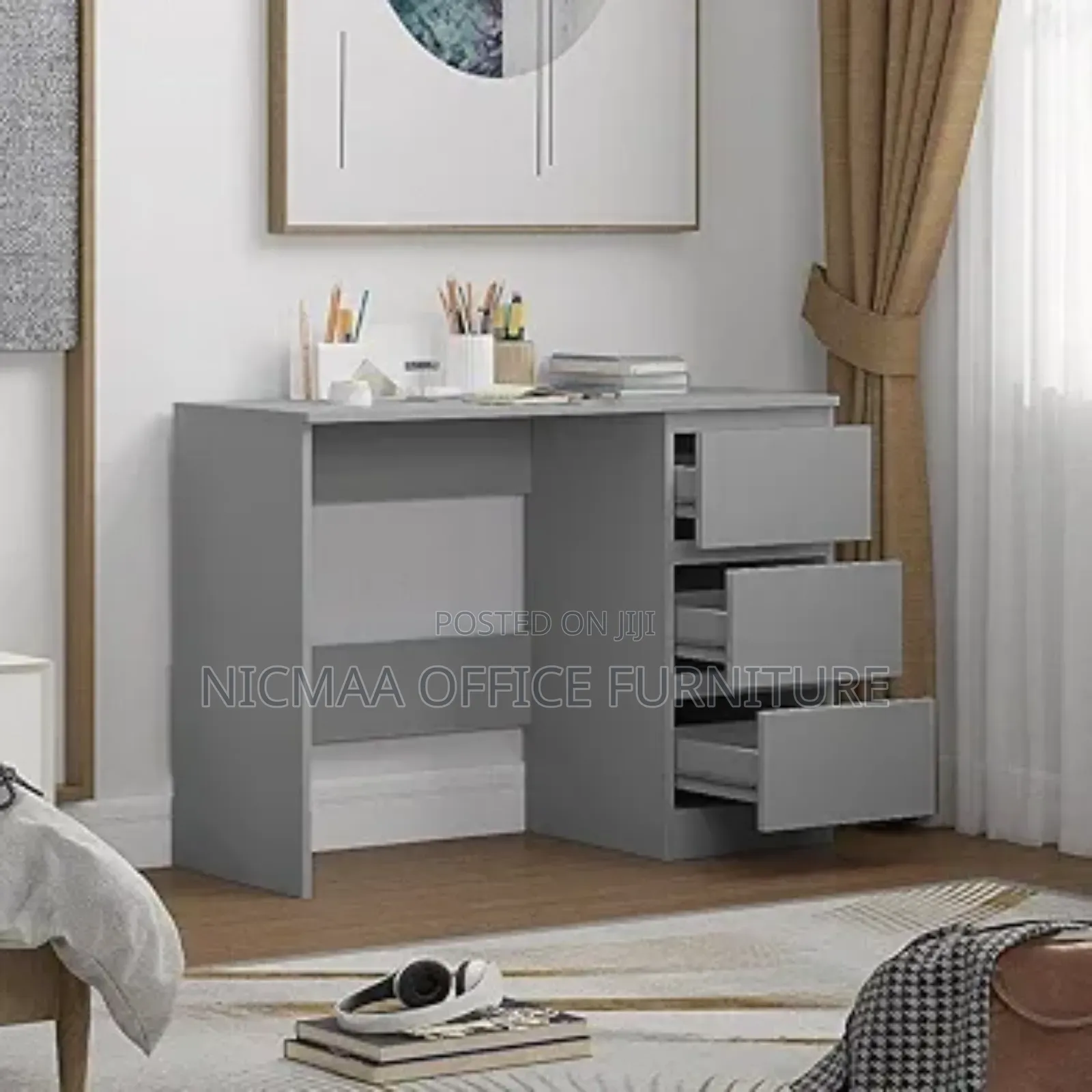 Modern Style Sleek 3-Drawer Matt Grey Vanity Desk