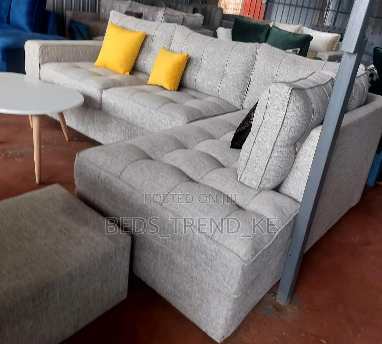 Smart 6 Seater L Seat Sofa With a Puff + Throw Pillows