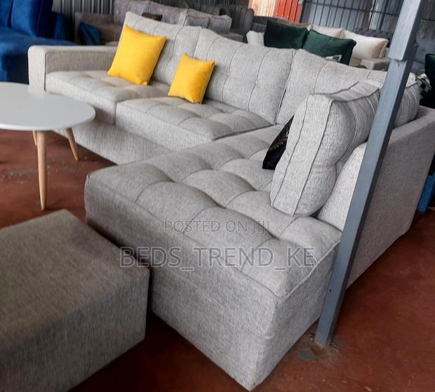 Smart 6 Seater L Seat Sofa With a Puff + Throw Pillows