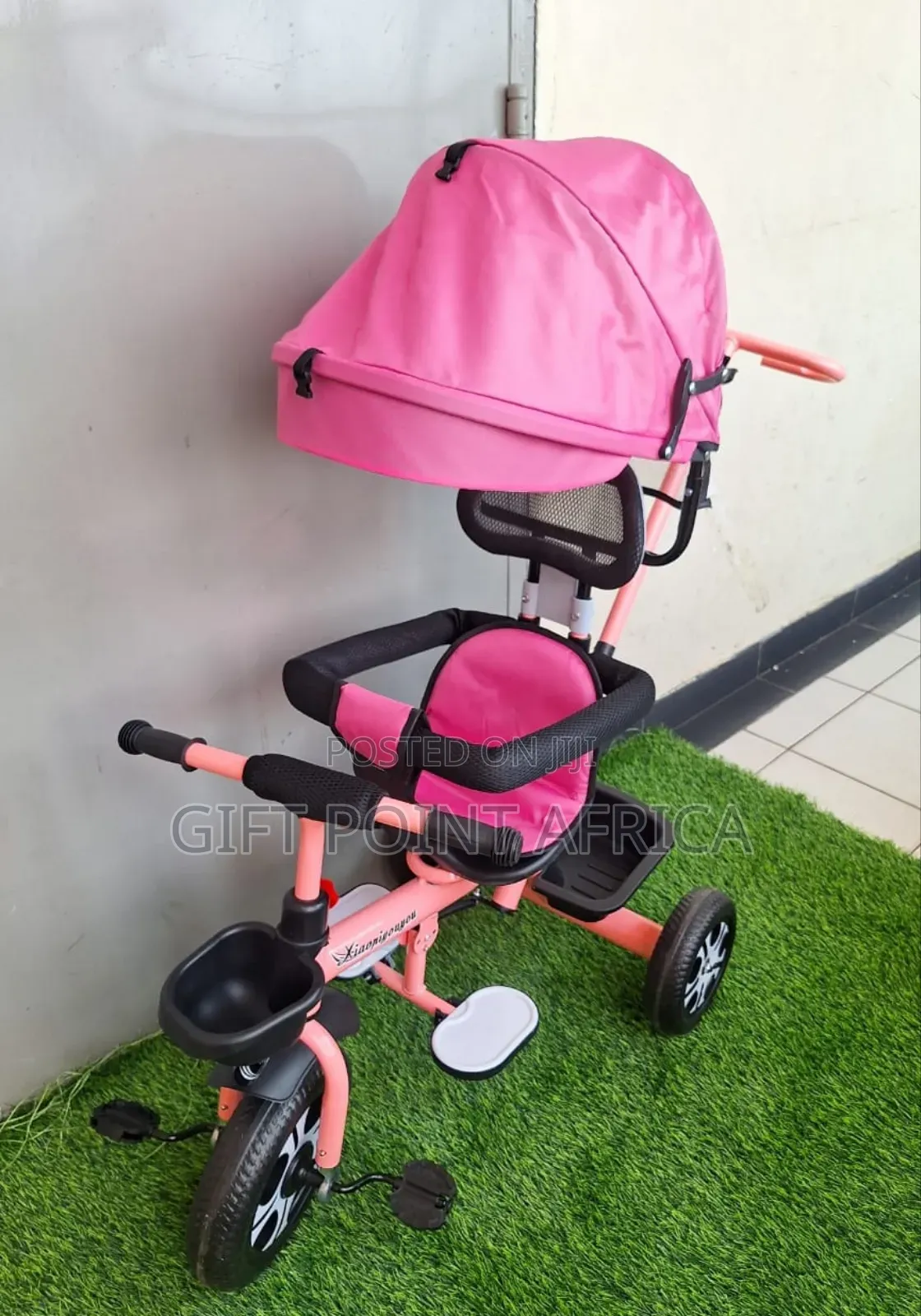 Pink 1-4 Years Push Handle Tricycle With Canopy For Kids